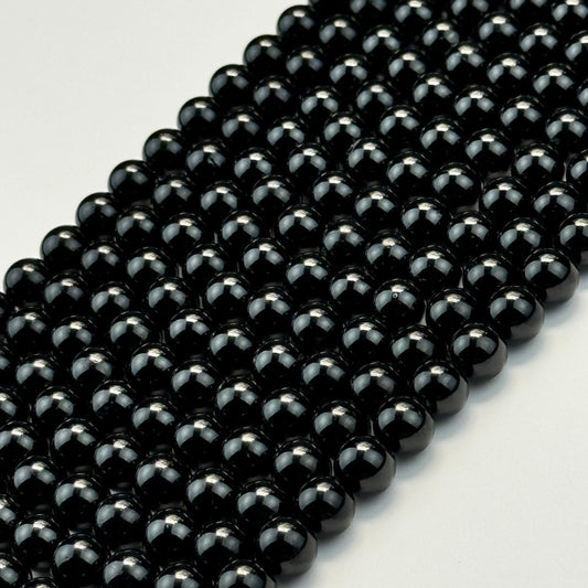 Obsidian Black Polished Round Beads - (AA Quality)