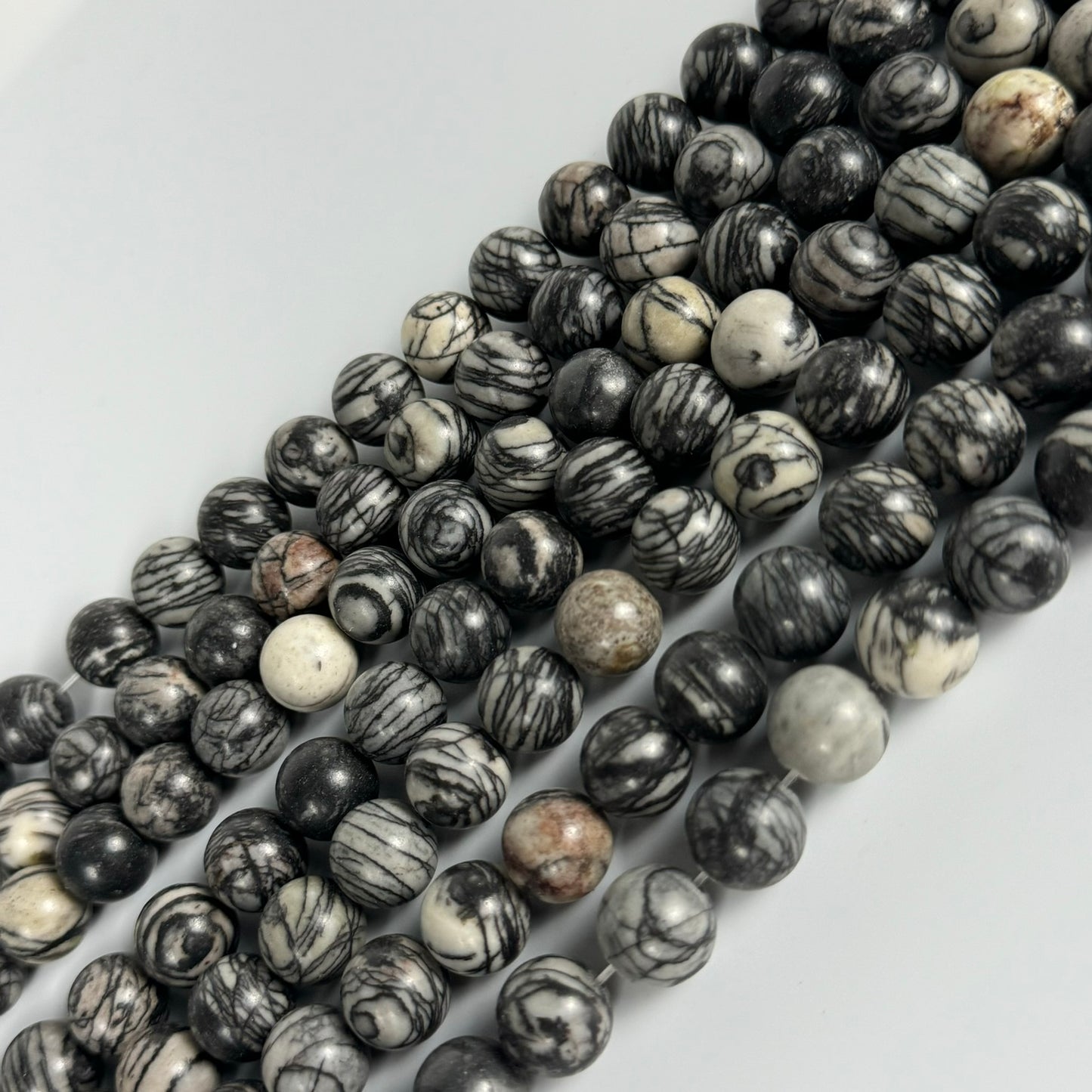 Black Network Jasper Polished Round Beads image 9