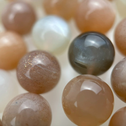 Mix-Pink Moonstone & Sunstone Polished Round Gemstone Beads - (AA Quality)