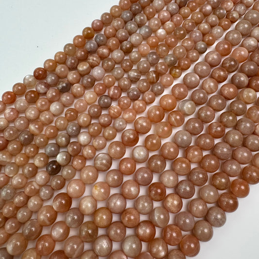 Sunstone & Moonstone (Peach) Polished Round Beads - (AA Quality)