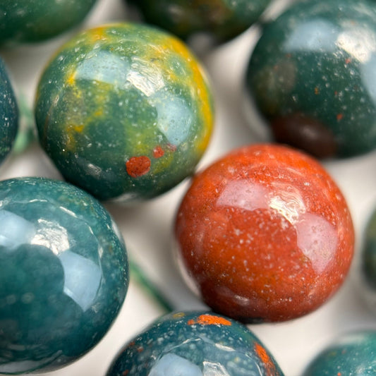 Polished Round Bloodstone Beads - (A Quality)