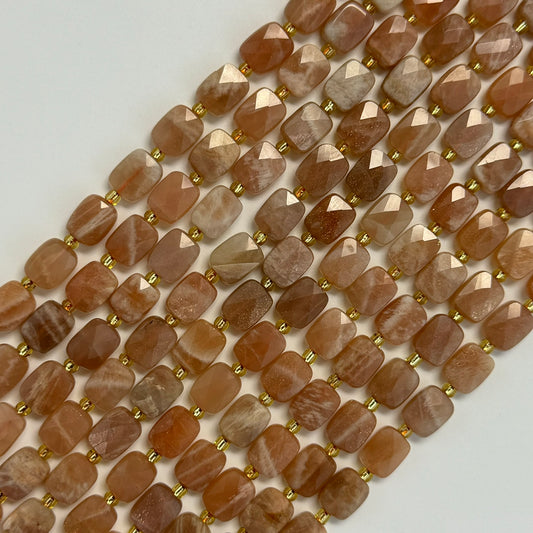 Sunstone Moonstone Rectangular Faceted Cushion Cut Beads - (AA Quality)
