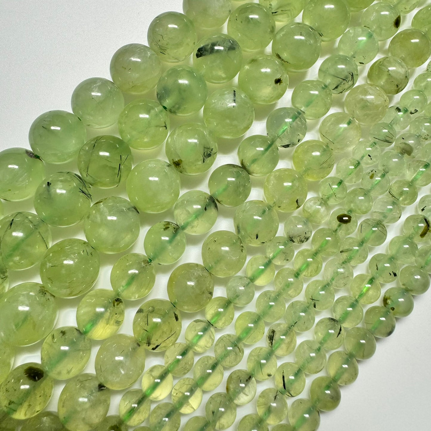 Prehnite with Epidote Polished Round Beads image 0