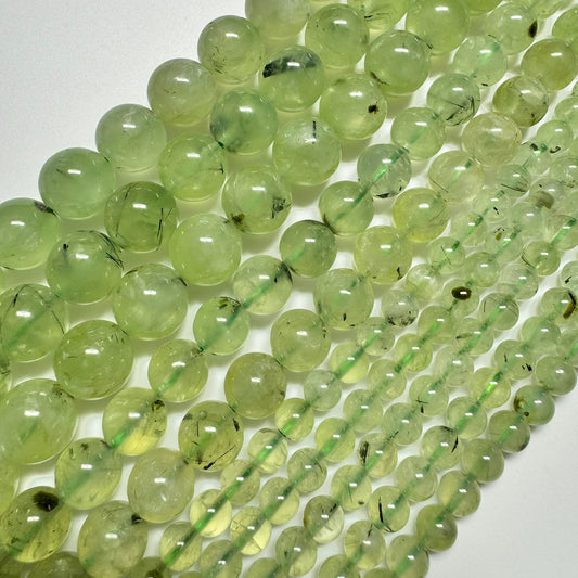 Prehnite with Epidote Polished Round Beads
