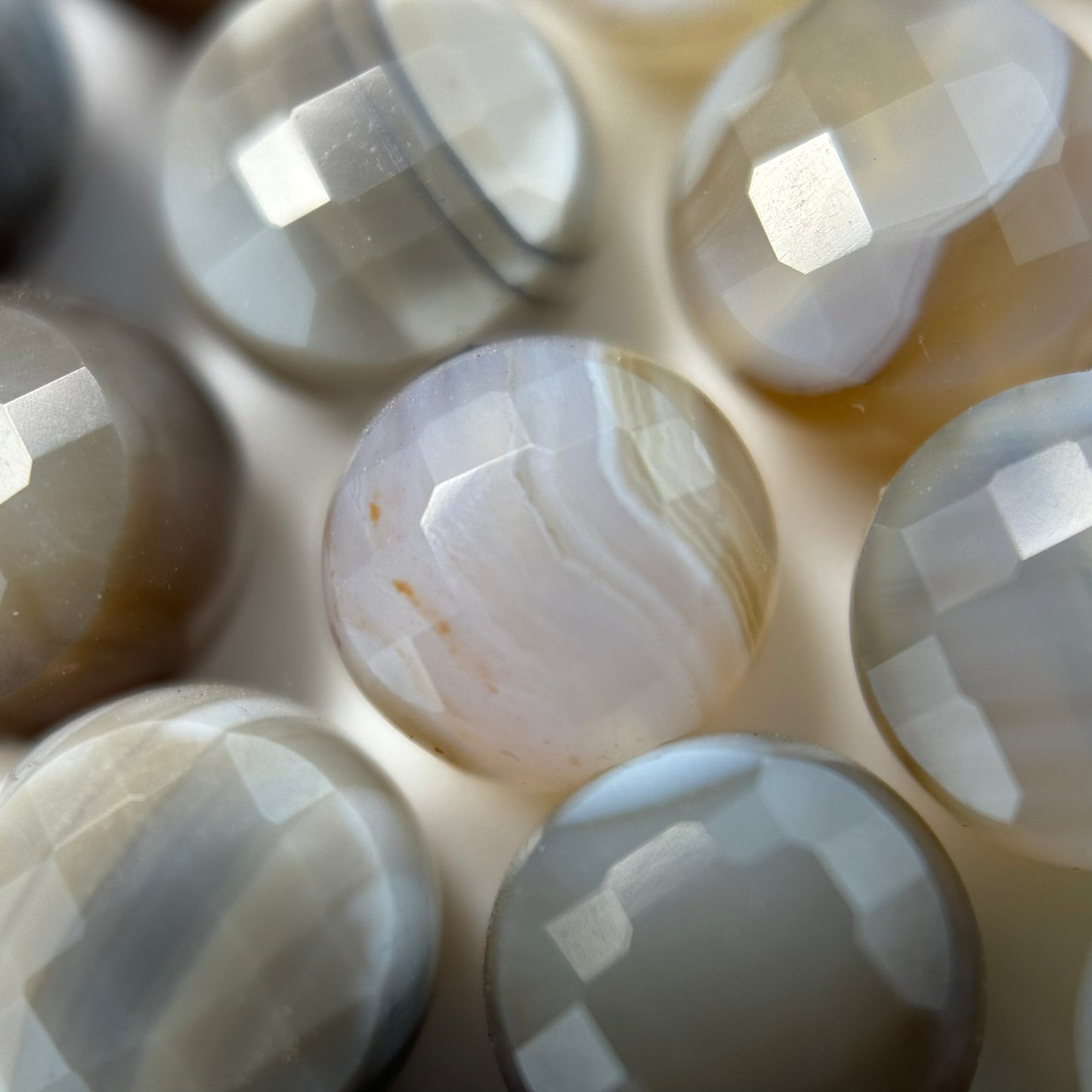 Banded Agate Gemstone Beads - Lentil Shape - Faceted Finish