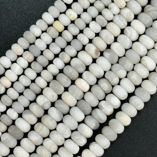 White Lace Agate Chalcedony Beads - Frosted Rondelle