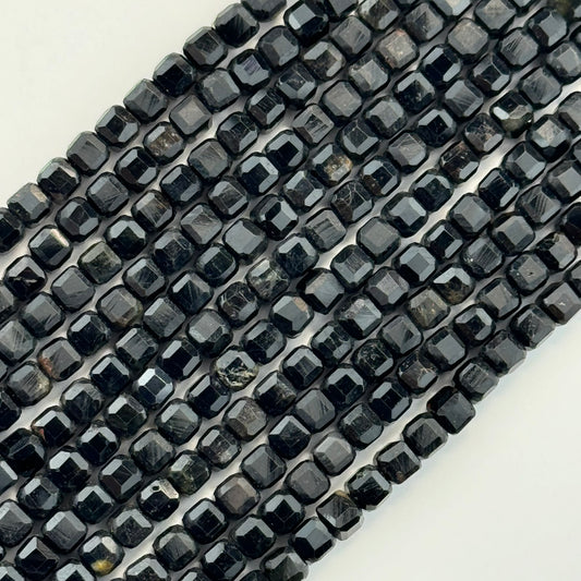 Faceted Black Tourmaline Beads - Square Shape Beads