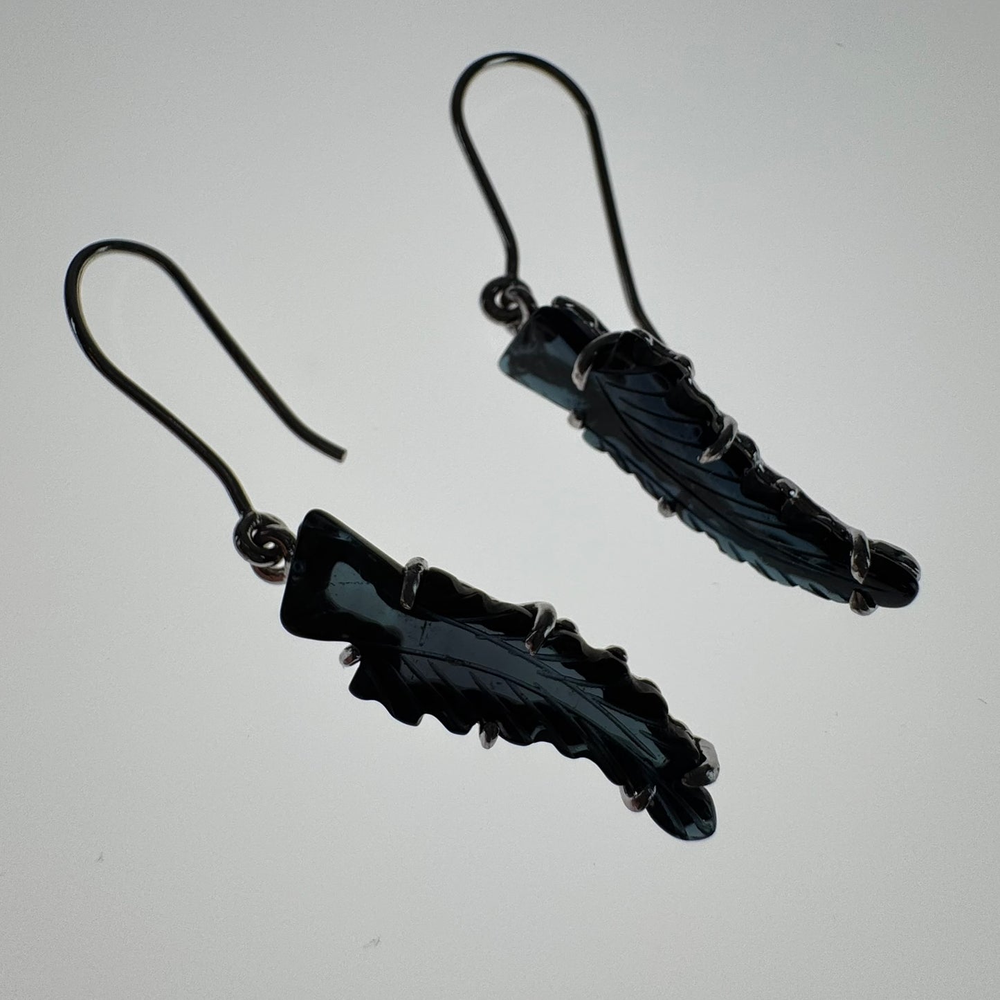 Hand carved blue Tourmaline earring from Brazil, set in sterling silver 925