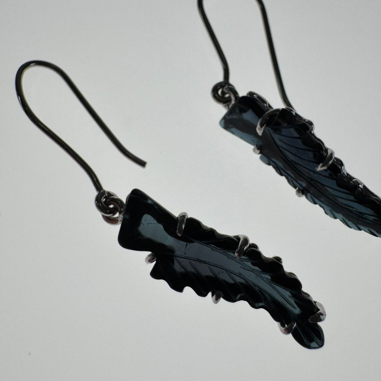 Hand carved blue Tourmaline earring from Brazil, set in sterling silver 925