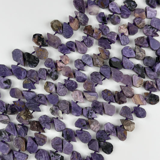 Pear Shaped Flat Semi Polished Charoite Beads - (AB Quality)