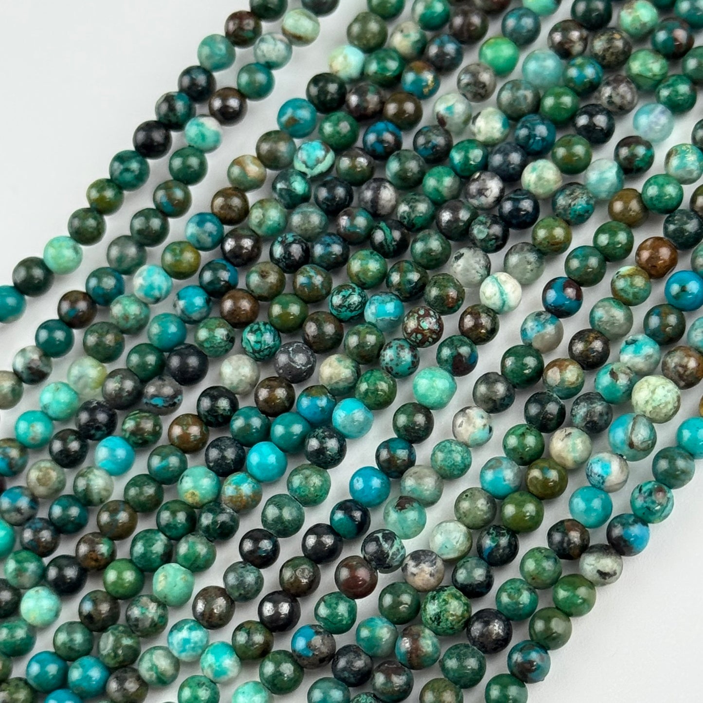 Polished Round Green Chrysocolla Precious Stone Beads - (A Quality)
