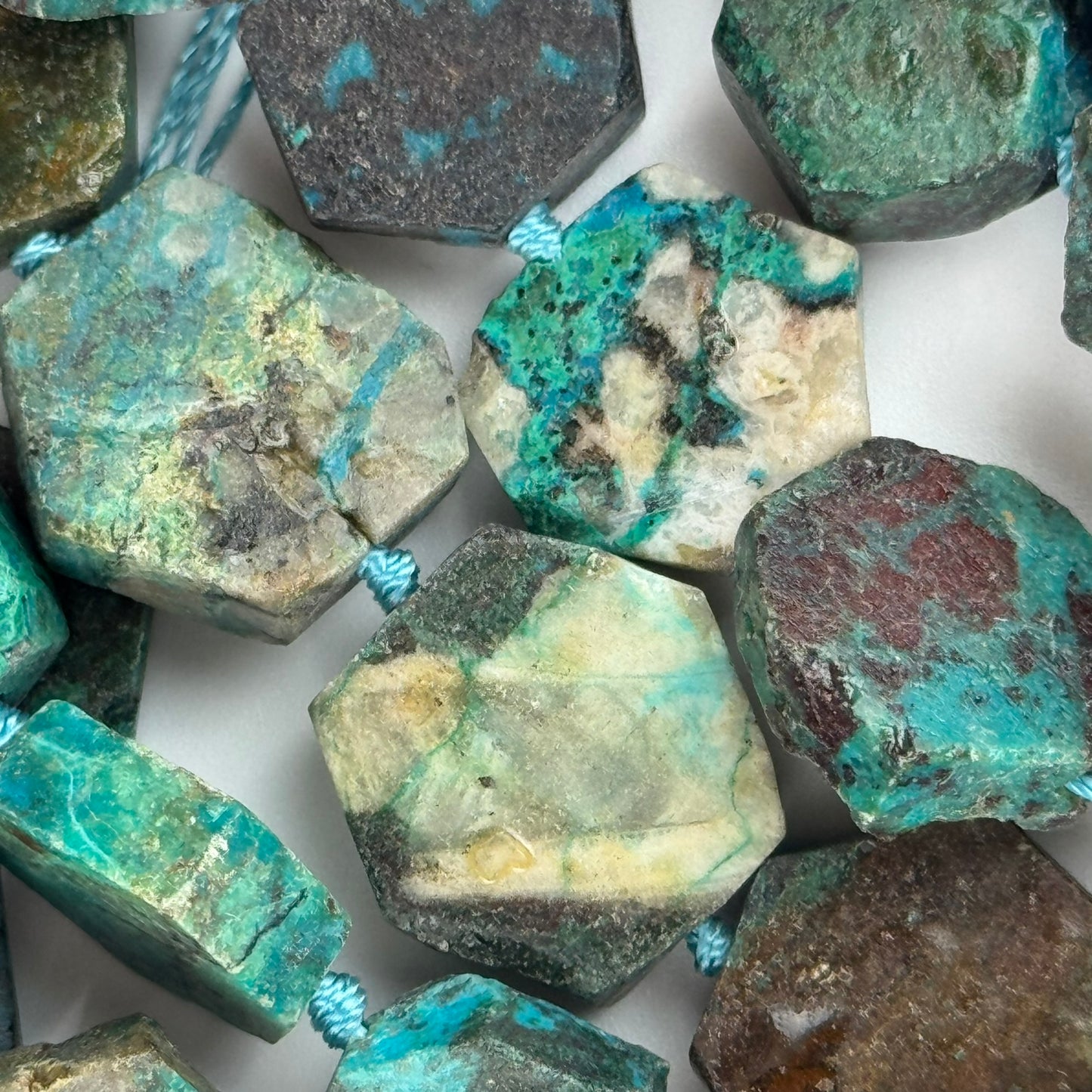 Hexagonal Chrysocolla Precious Stone Beads - (B Quality)