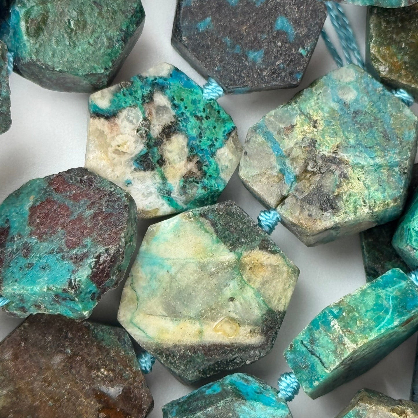 Hexagonal Chrysocolla Precious Stone Beads - (B Quality)