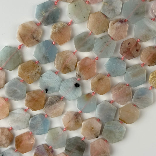 Aquamarine Morganite Flat Hexagonal Gemstone Beads - (A Quality)