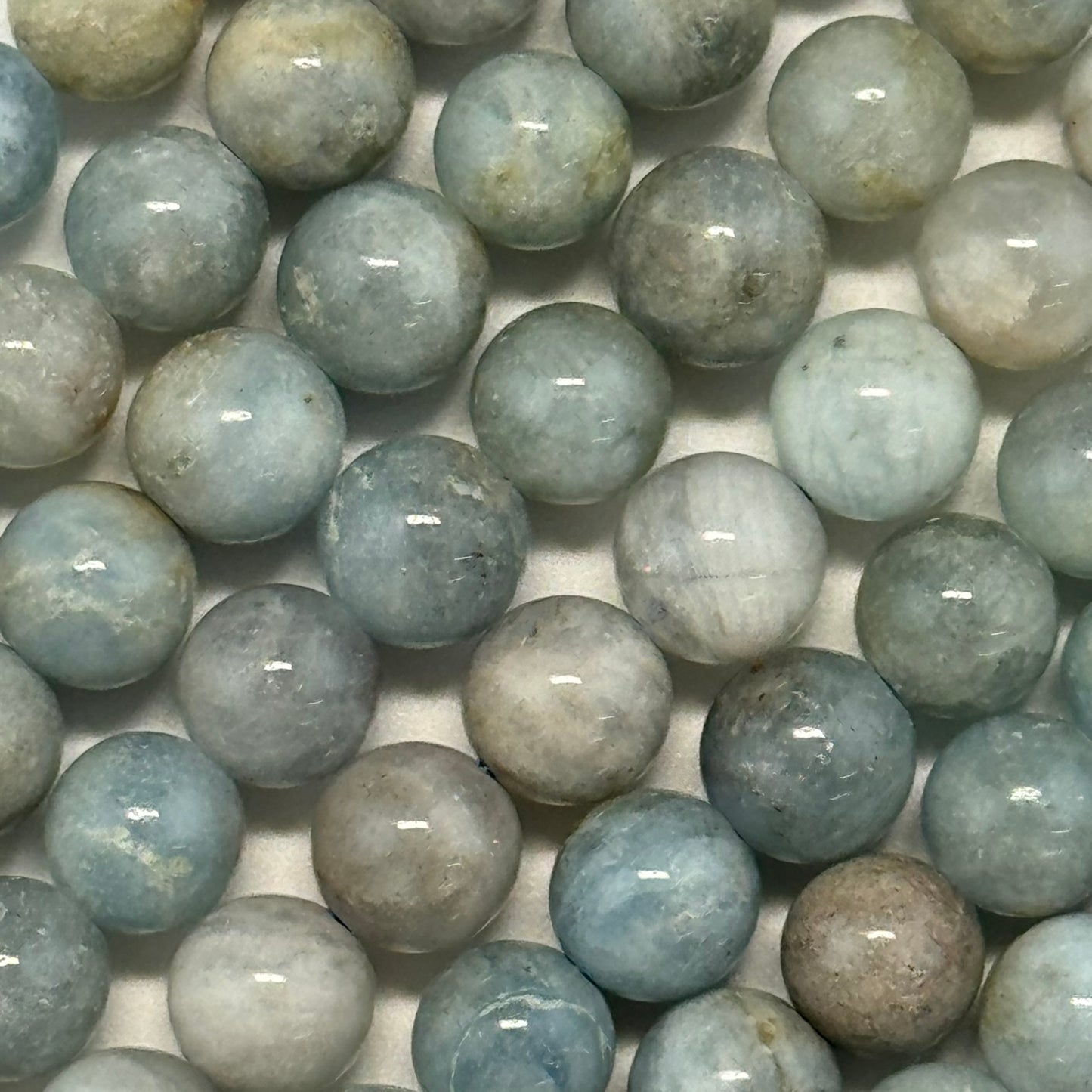 Aquamarine Polished Round Gemstone Beads - (B Quality)