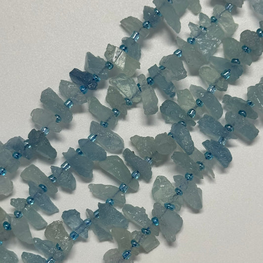 Aquamarine Rough - Side Drilled Blade Shape Gemstone Beads - (AA Quality)
