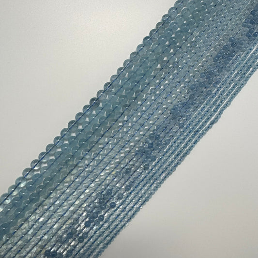 Aquamarine Round Polished Gemstone Beads - (AAAA Quality)