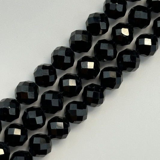 Black Spinel Faceted Round Beads