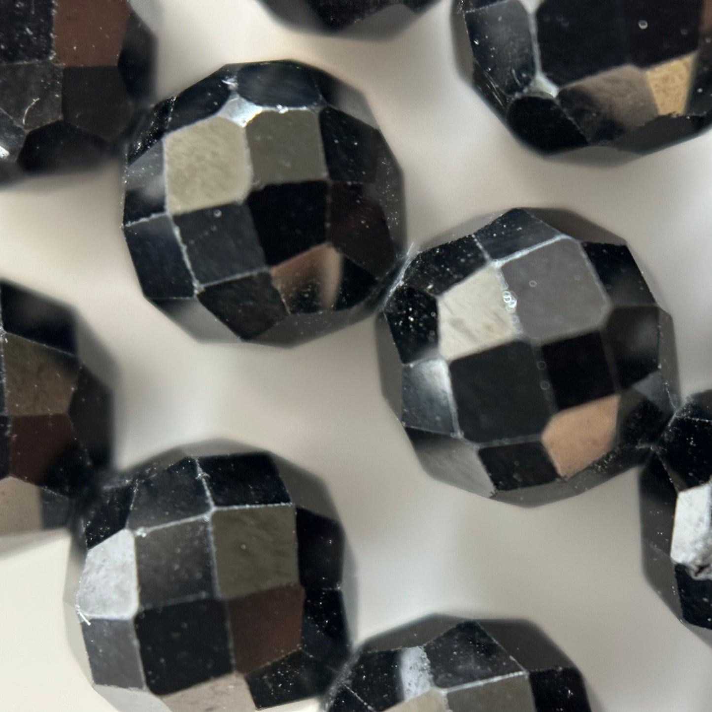 Black Spinel Faceted Round Beads