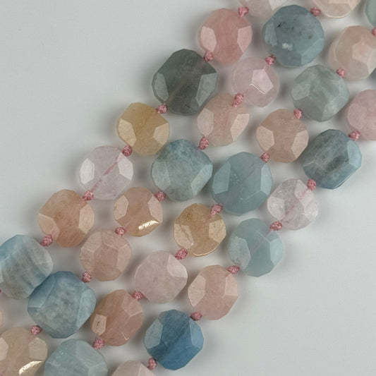 Aquamarine Morganite Faceted Cusion-Cut Gemstone Beads - (A Quality)