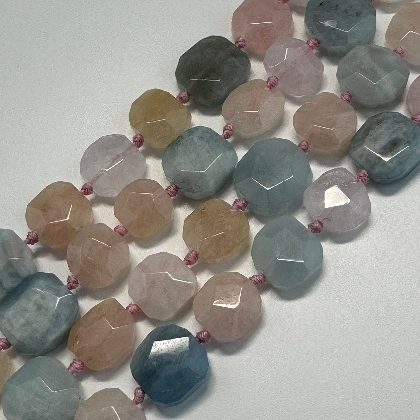 Aquamarine Morganite Faceted Cusion-Cut Beads - (A Quality)