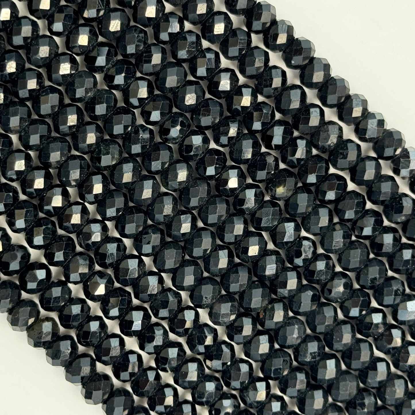 Faceted Black Tourmaline Beads - Rondelle Shape Beads