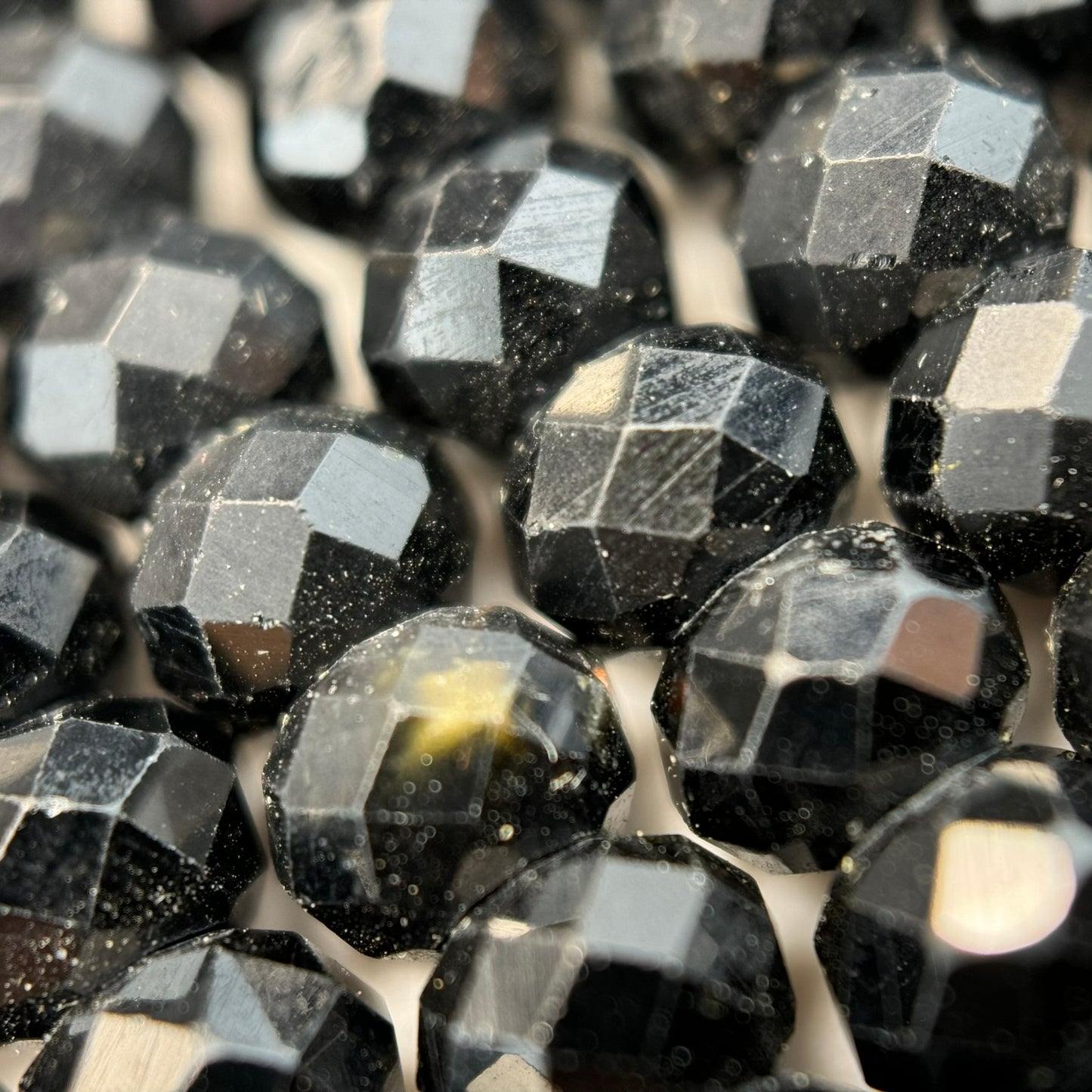Faceted Black Tourmaline Beads - Rondelle Shape Beads