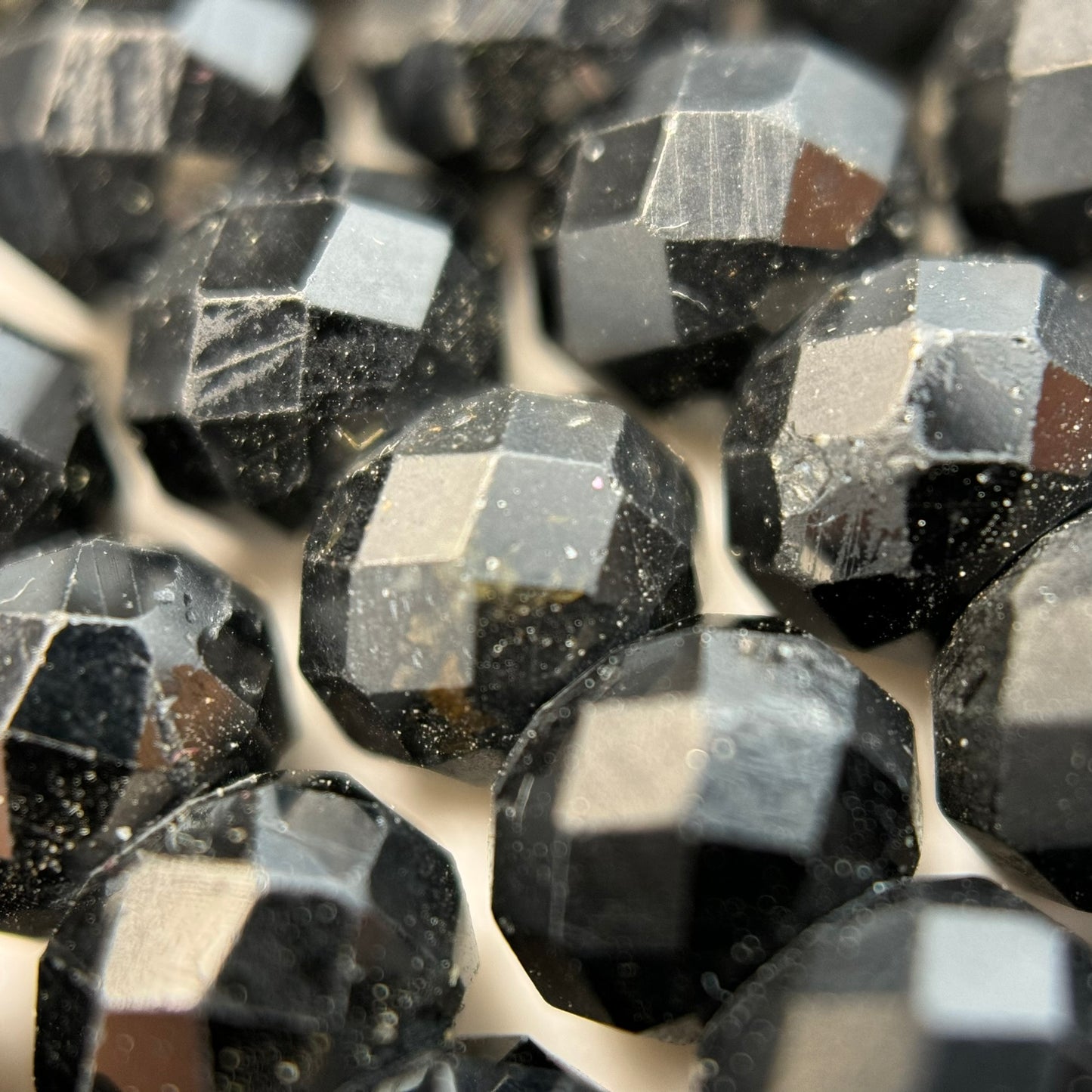 Faceted Black Tourmaline Beads - Rondelle Shape Beads