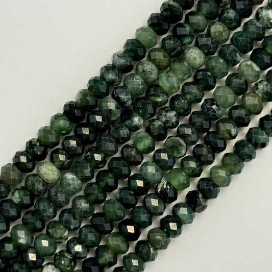 Green Faceted Serpentine Beads - Rondelle Beads
