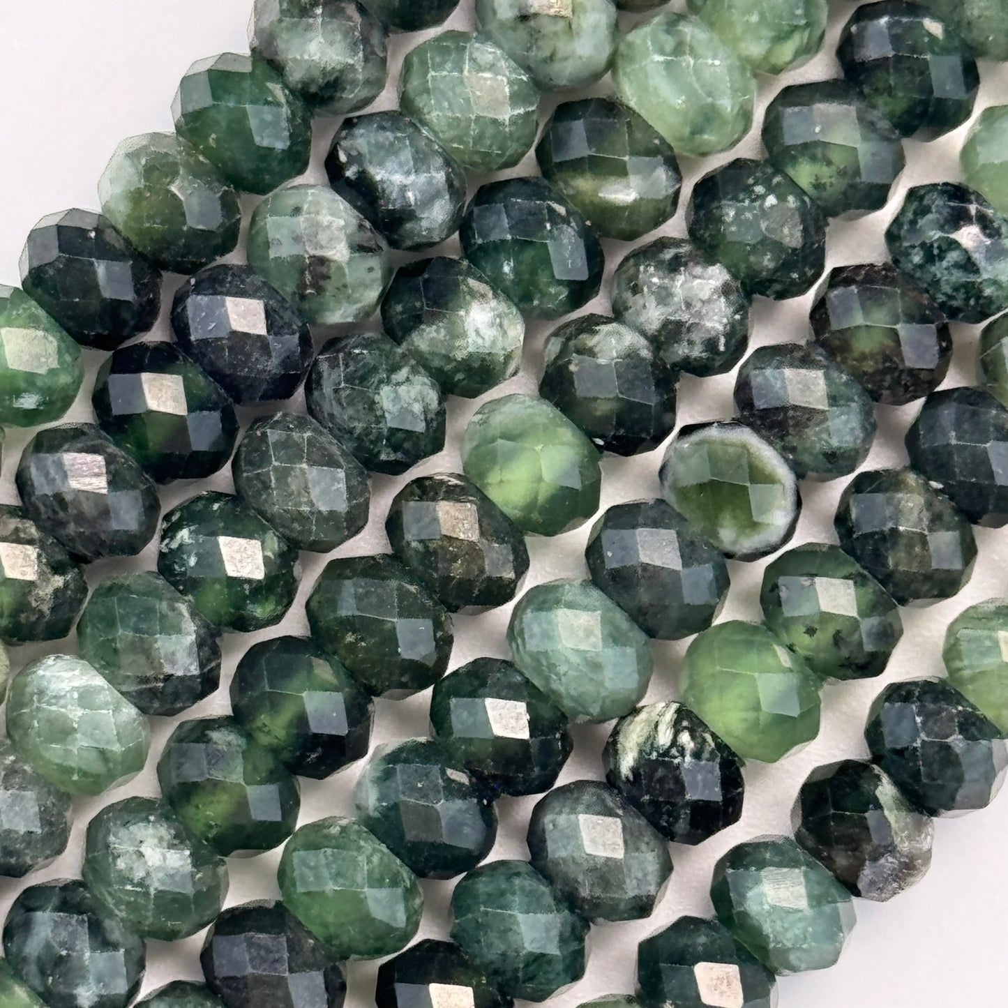 Green Faceted Serpentine Beads - Rondelle Beads