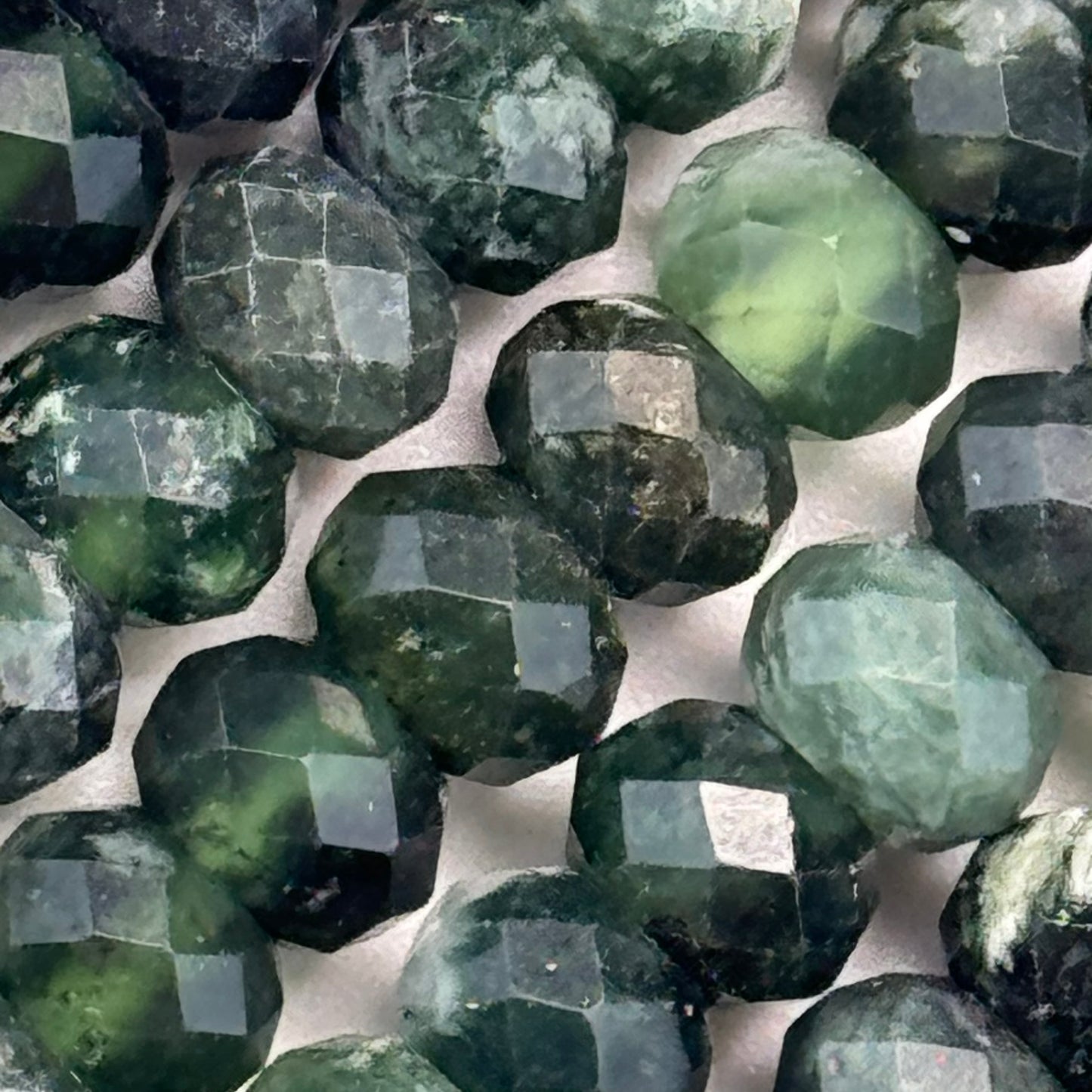 Green Faceted Serpentine Beads - Rondelle Beads