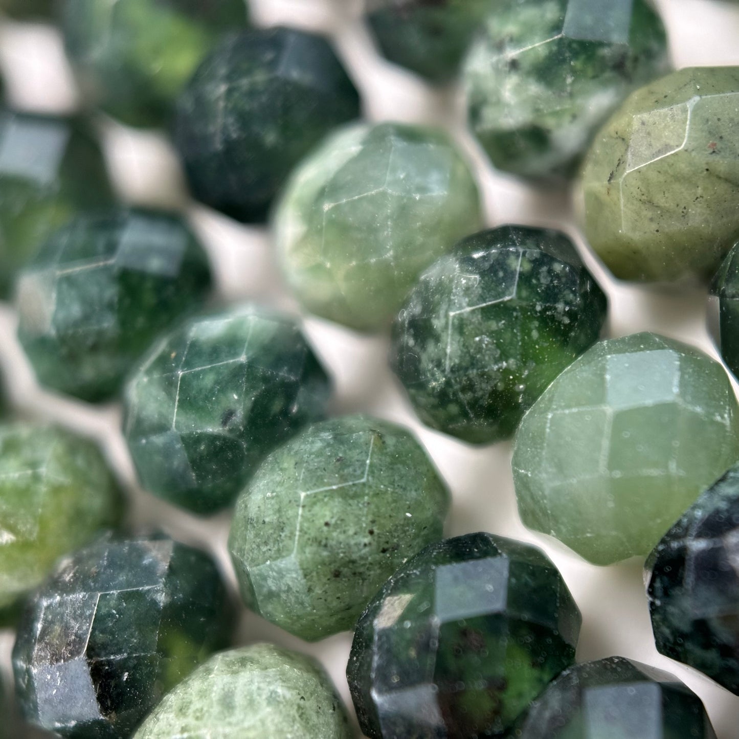 Green Faceted Serpentine Beads - Rondelle Beads