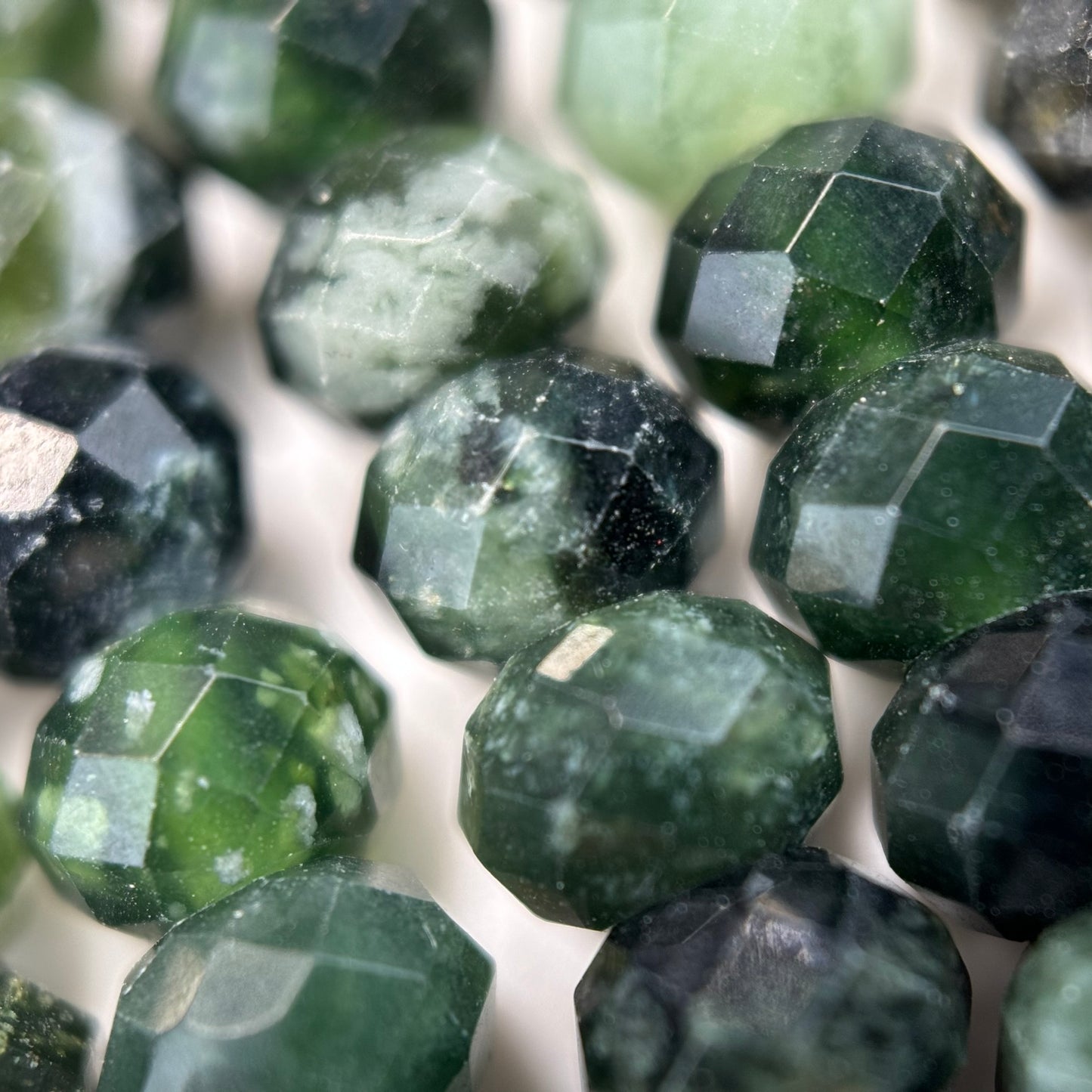 Green Faceted Serpentine Beads - Rondelle Beads