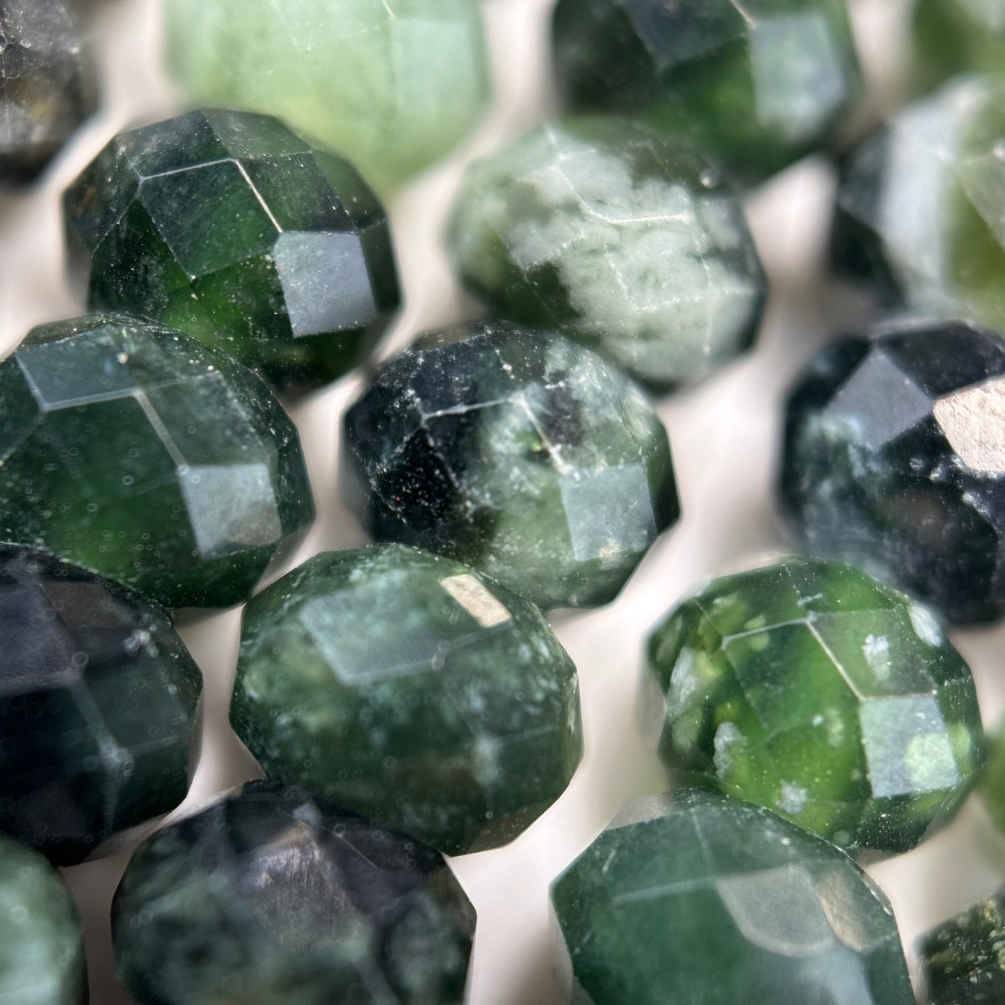 Green Faceted Serpentine Beads - Rondelle Beads