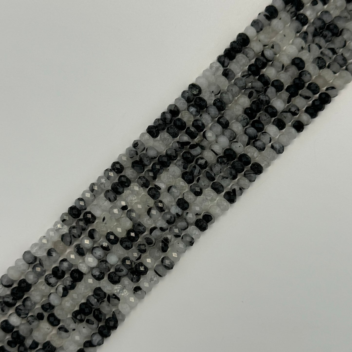Tourmalinated Quartz Faceted Rondelle Beads