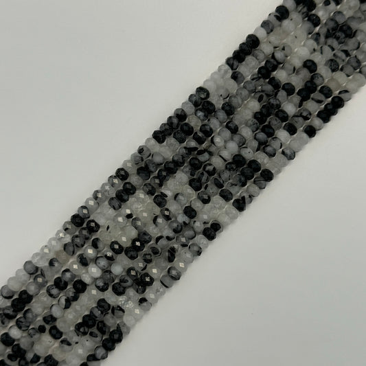 Tourmalinated Quartz Faceted Rondelle Beads