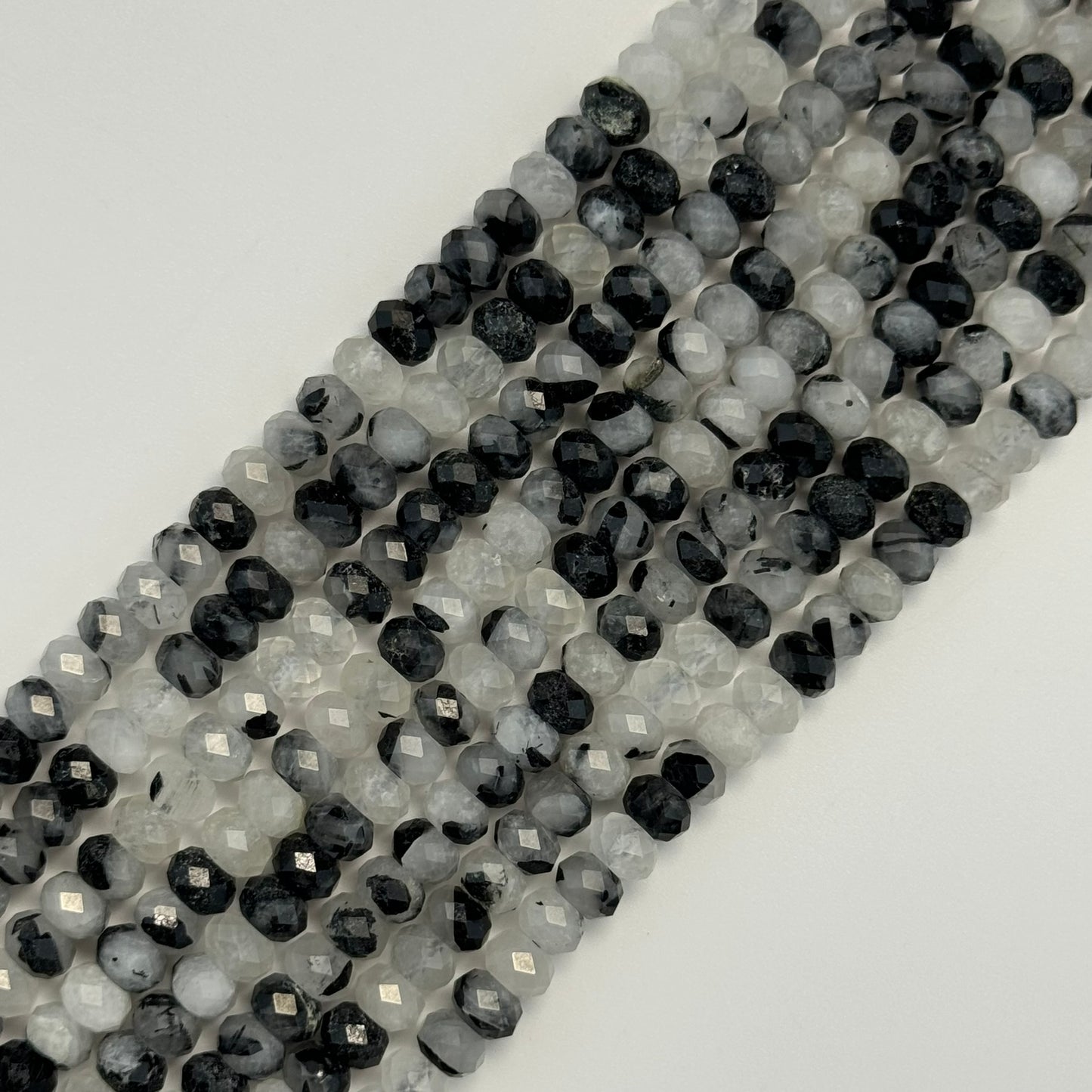 Tourmalinated Quartz Faceted Rondelle Beads