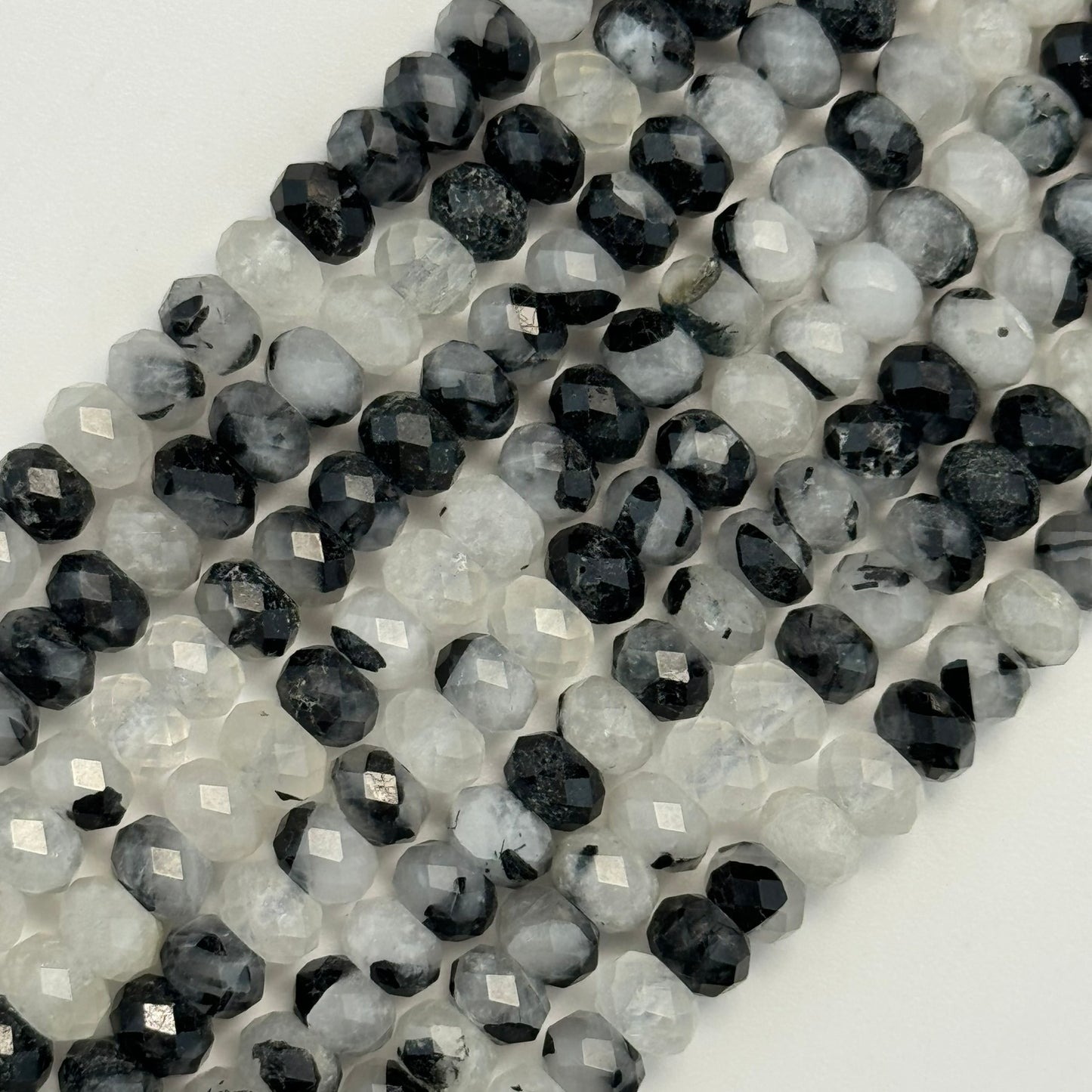 Tourmalinated Quartz Faceted Rondelle Beads