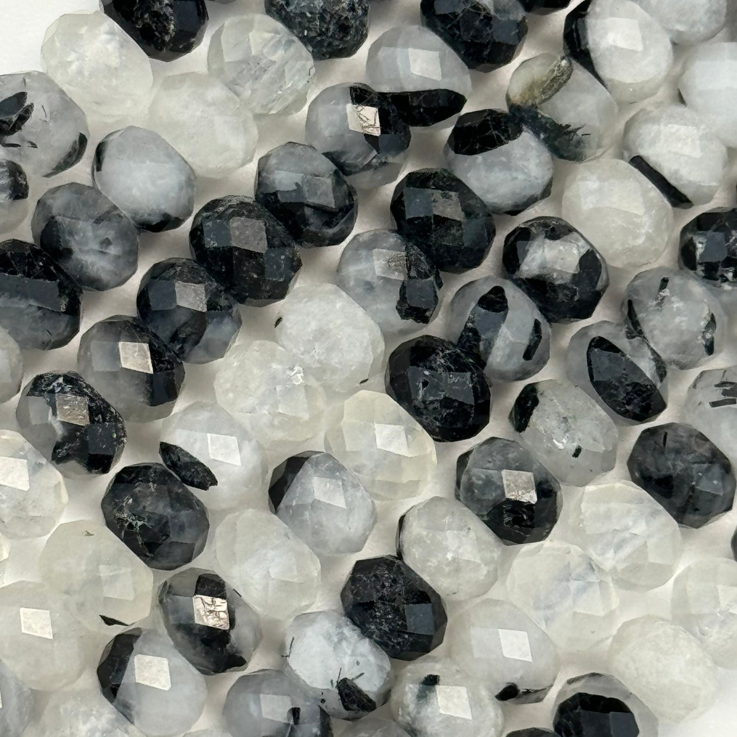 Tourmalinated Quartz Faceted Rondelle Beads