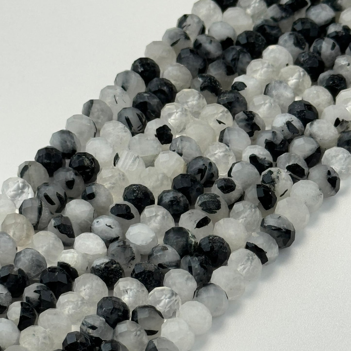 Tourmalinated Quartz Faceted Rondelle Beads