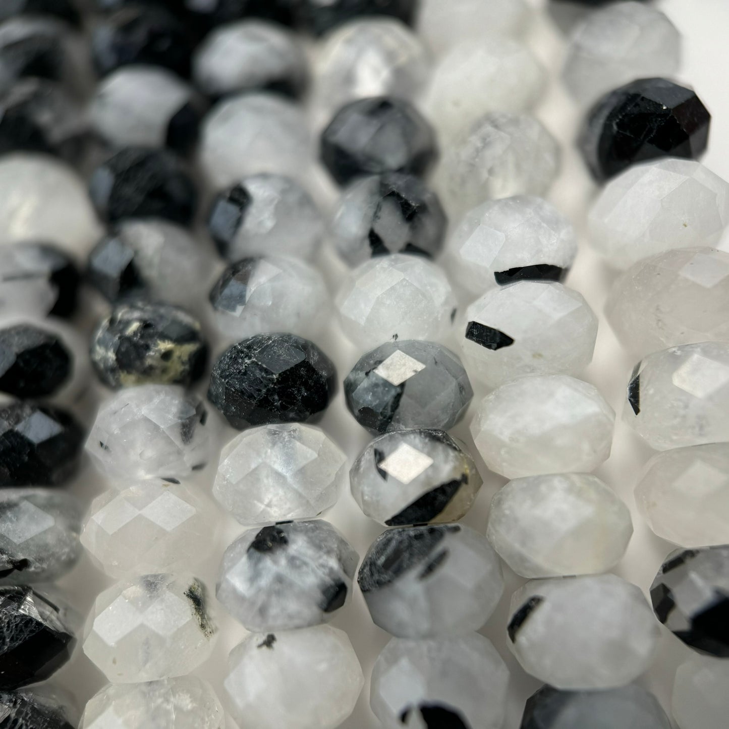 Tourmalinated Quartz Faceted Rondelle Beads