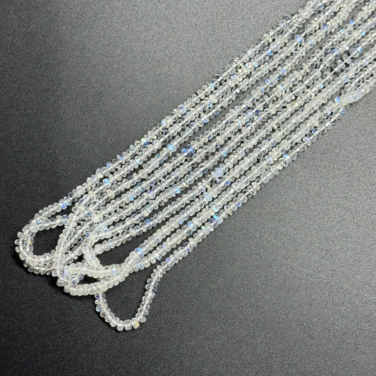 Rainbow Moonstone Faceted Rondelle Gemstone Beads - (AAAAA Quality)