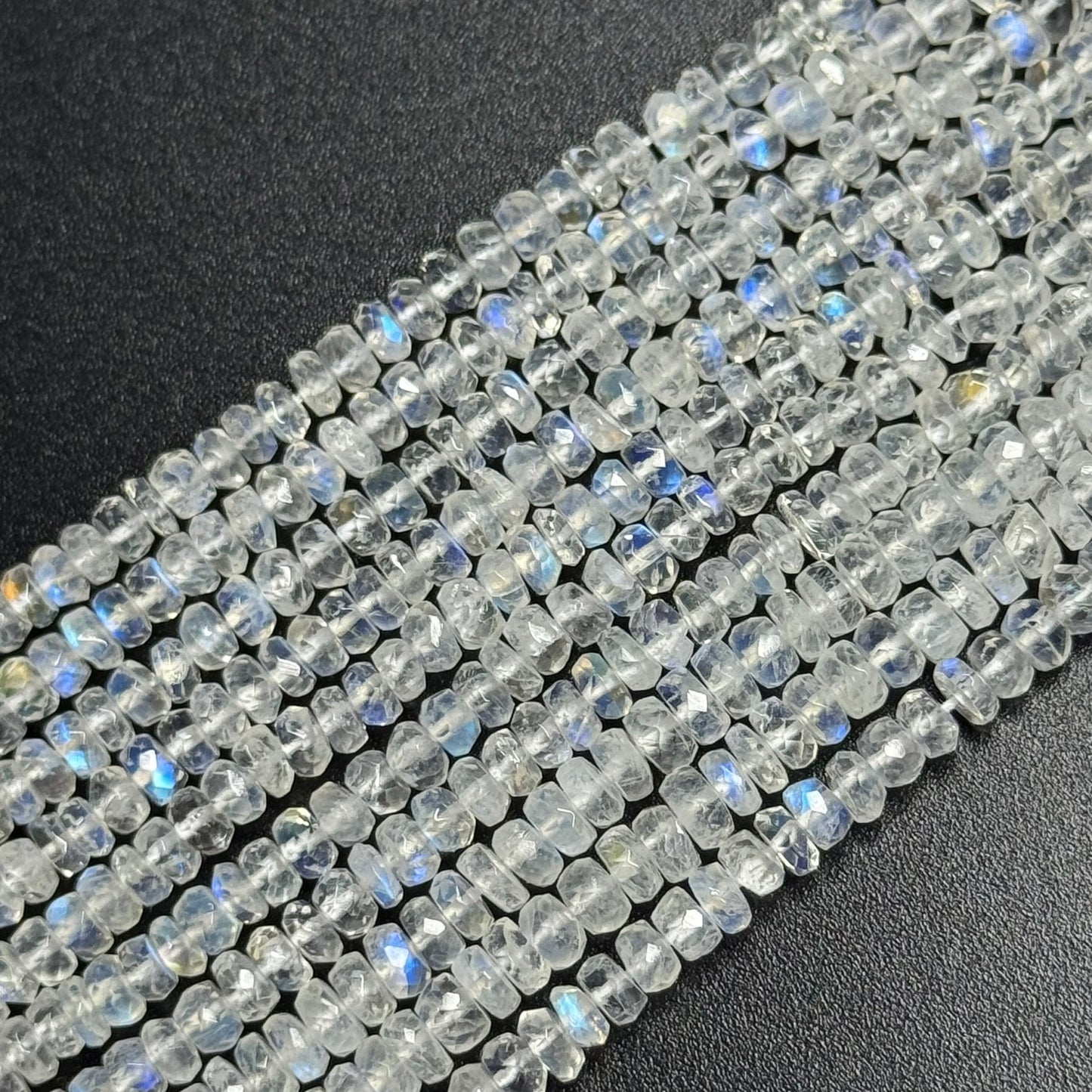 Rainbow Moonstone Faceted Rondelle Beads - (AAAAA Quality)