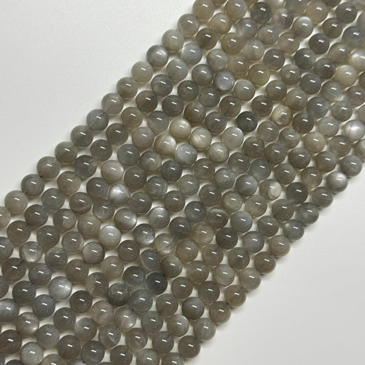 Silver Sheen Moonstone Polished Round Gemstone Beads - (A Quality)