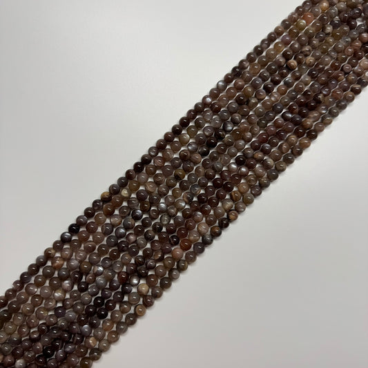 Sunstone & Moonstone Chocolate Pink Polished Round Beads - (A Quality)