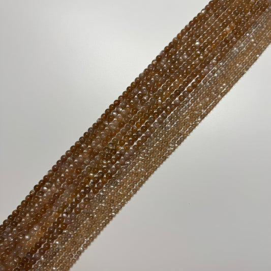 Peach Sunstone Moonstone Polished Round Beads - (AAAAA Quality)