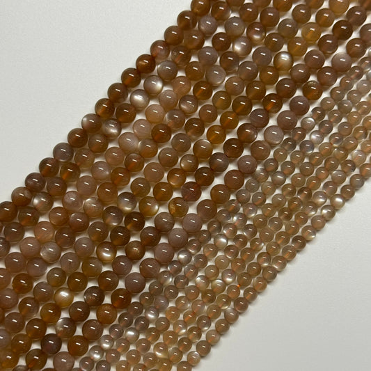 Peach Sunstone Moonstone Polished Round Gemstone Beads - (AAAAA Quality)