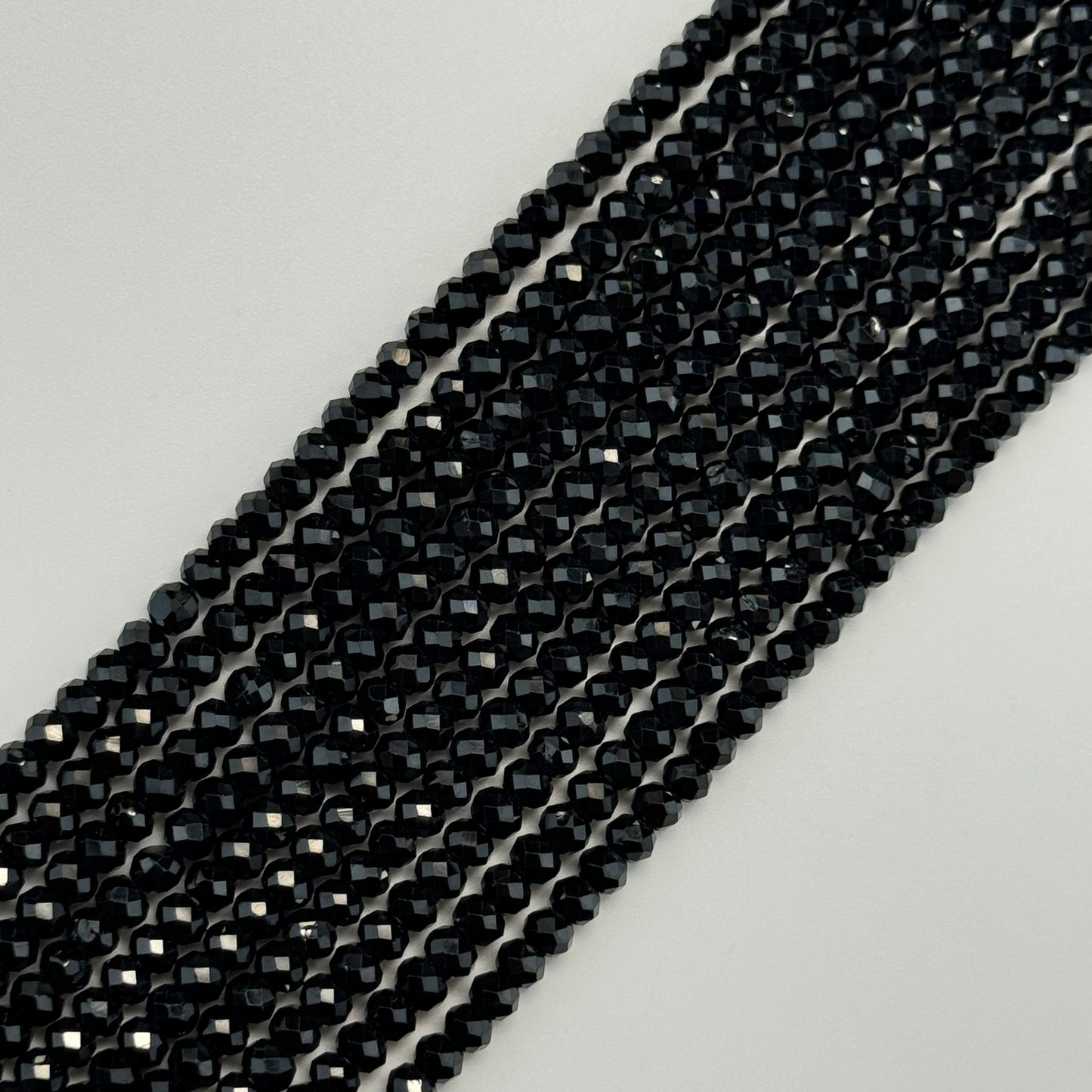 Faceted Black Tourmaline Beads - Rondelle Shape Beads