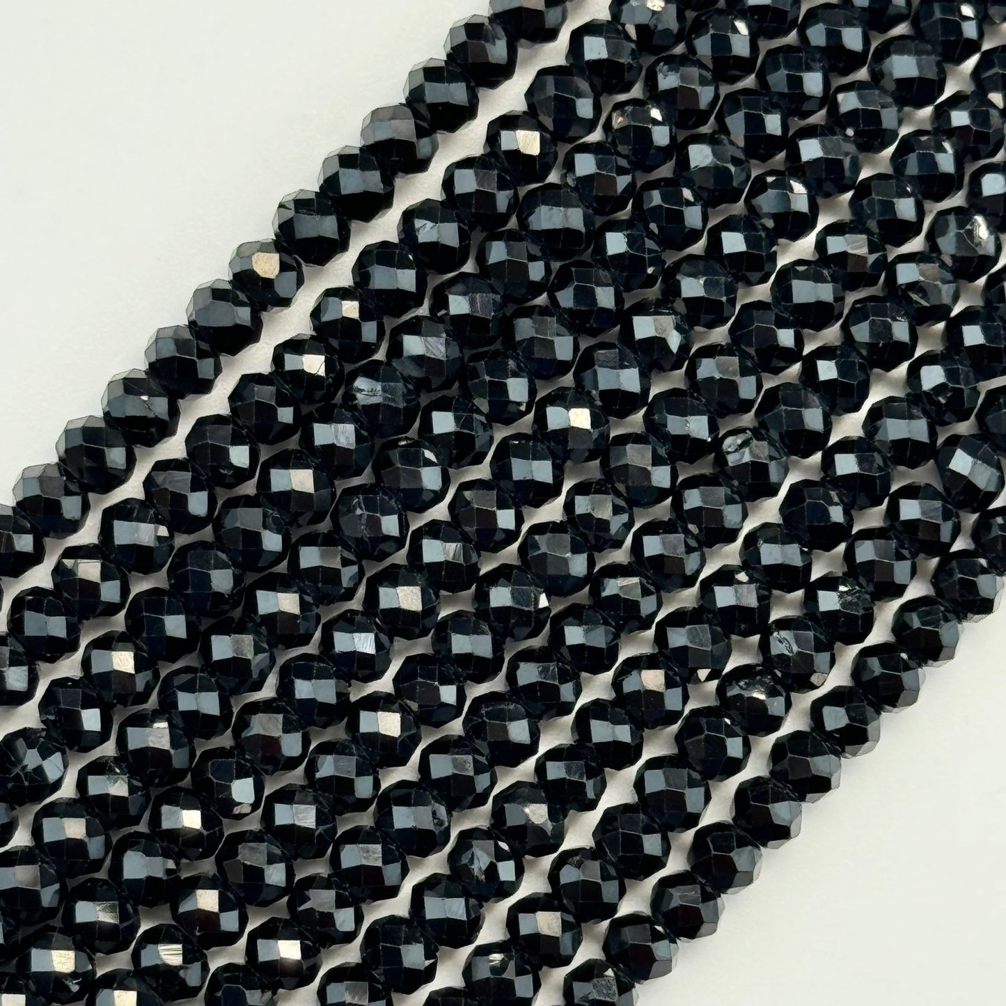 Faceted Black Tourmaline Beads - Rondelle Shape Beads