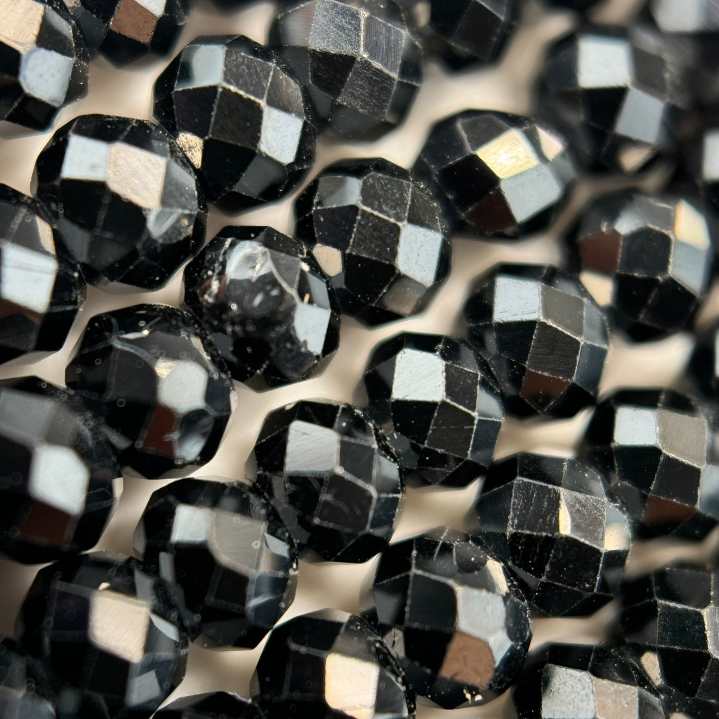 Faceted Black Tourmaline Beads - Rondelle Shape Beads